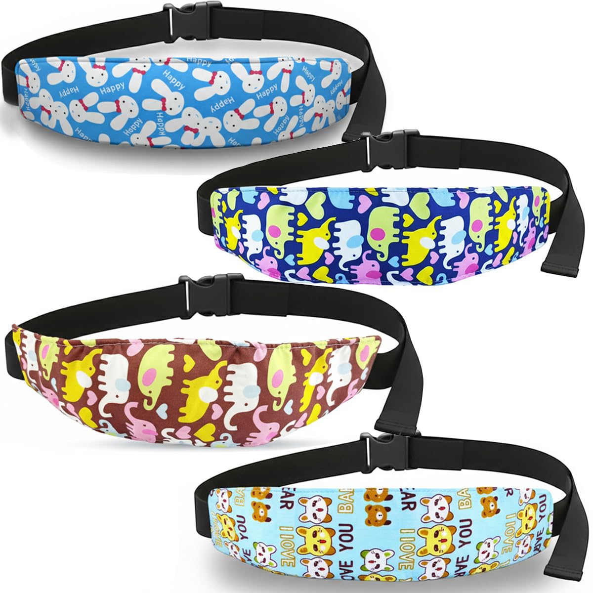 4 Pcs Baby Car Seat Head Support Toddler Infant Head Support Neck Relief Strap Headrest Sleeping Traveling for Kids Children Child Baby(Car, Dinosaur, Whale, Owl)