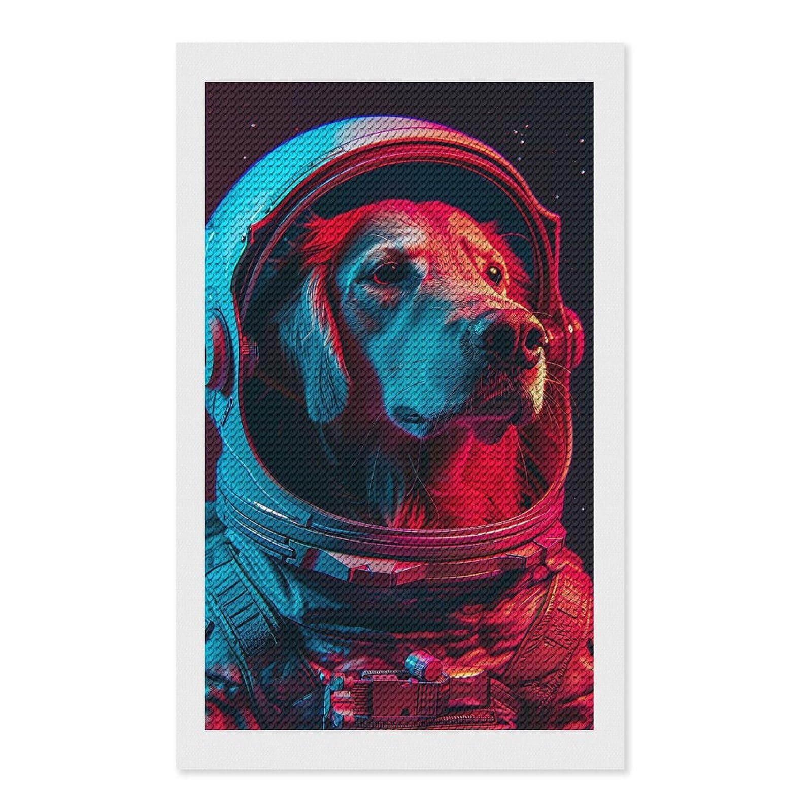 Junmoney Dog Astronaut DIY Diamond Art Canvas Kit 12"x20", Winter Craft, Mindful Craft Project, Aesthetic Room Decor, Decor Project