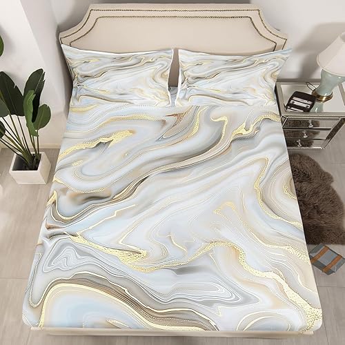 Miniatura 9 de Erosebridal Juego de sábanas de acuarela de mármol abstracto, tamaño individual, juego de sábanas con patrón de piedra, juego de cama de mármol con