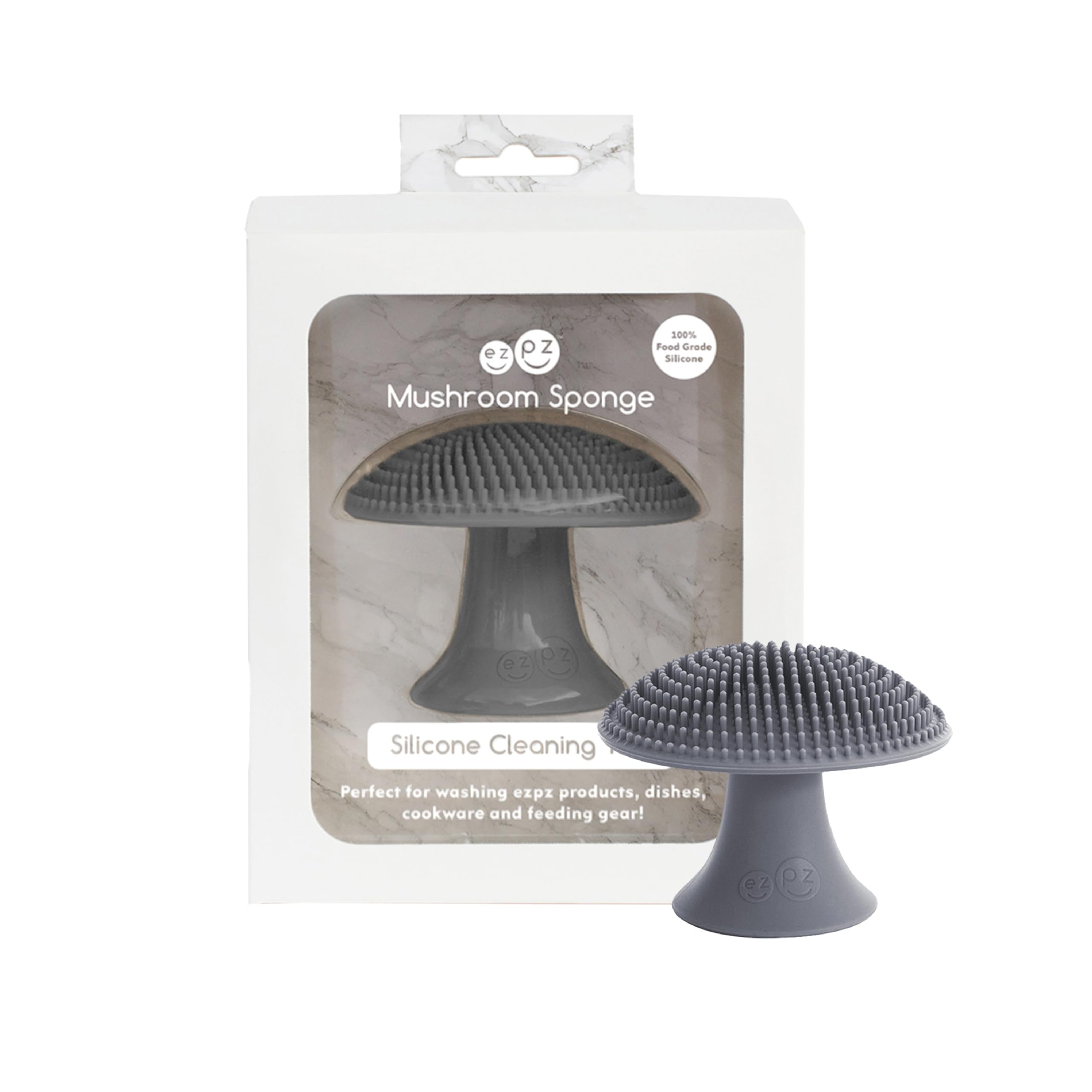 ez pz ezpz Mushroom Sponge (Gray) - 100% Silicone Reusable Durable Long-Lasting Hypo-Allergenic with Suction Base for Cleaning Dishes, Cookware and Feeding Accessories
