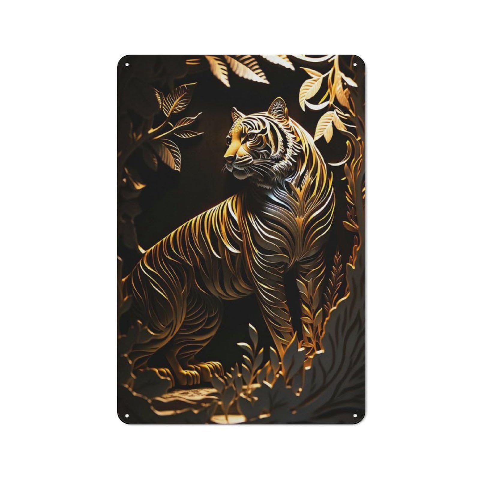 Gold Tiger Vintage Metal Wall Decor 30x20cm, Garage Metal Sign for Garage, Workshop, Shed Or Utility Room