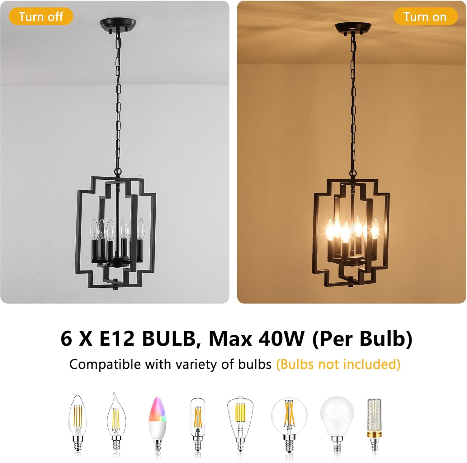 Small Black Chandelier 6-Light, Farmhouse Modern Chandelier for Dining Room, Rustic Kitchen Island Metal Pendant Hanging, Adjustable Geometric Foyer Light Fixtures for Hallway Entryway Living Room