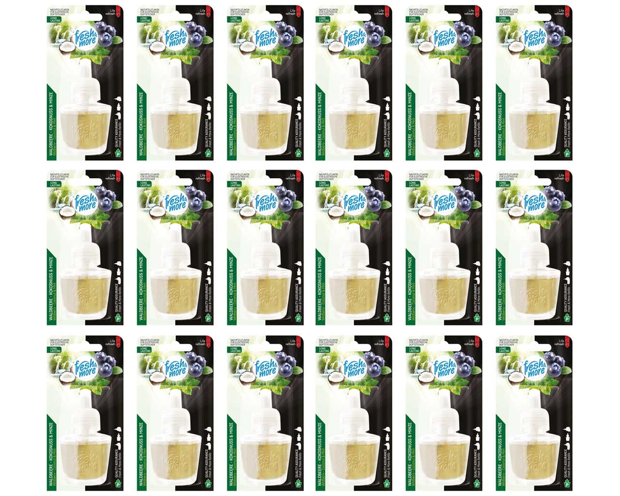Fresh & More Nachfüllflakons für Duftstecker (18er Pack) Waldbeere - Kokosnuss & Minze, 19ml