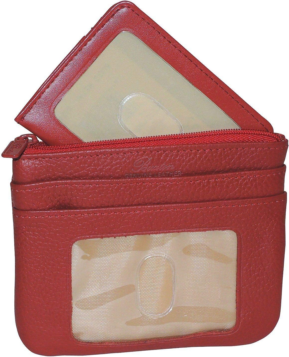 Buxton Womens Leather Id Coin Card Case Wallet (Red - RFID Protected)