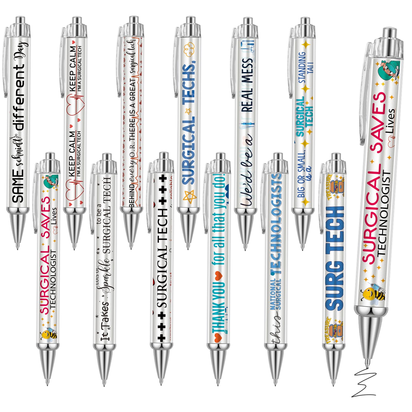 Motipuns 12 Pcs Surgical Tech Appreciation Gifts Ballpoint Pens Bulk for Surgical Technologist Thank You Gifts Hospital Party Favors Retractable Pen