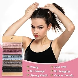 Boho Hair Ties, 20 PCS of 4 Styles Cute Hair Bands for Thick or Thin Hair, No Damage Boho Hair Tie Bracelets, Pink Elastic Hair Accessories for Girls and Women