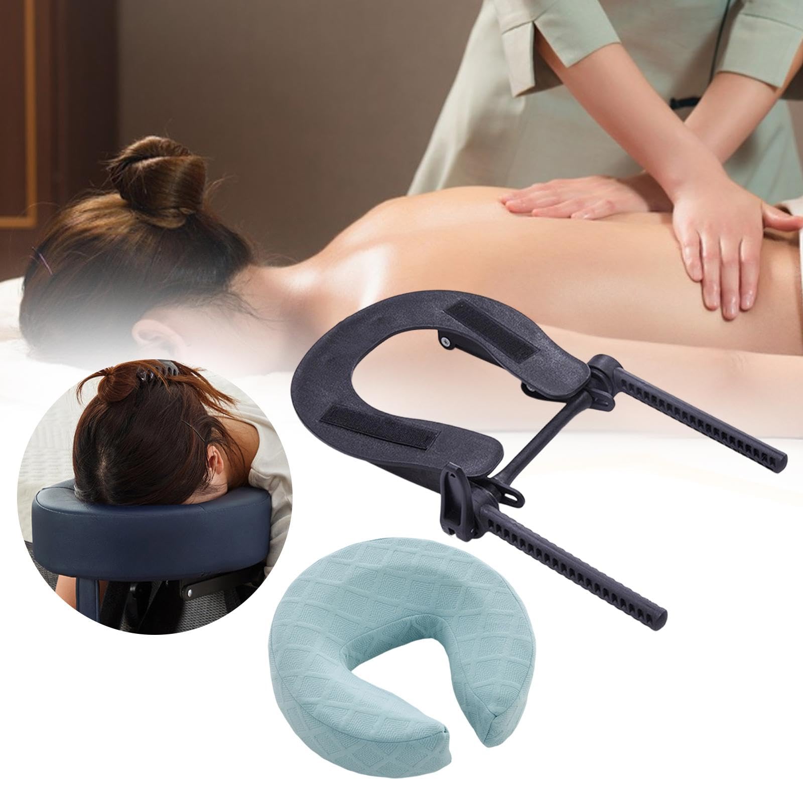Milageto Cuscino per lettino da massaggio, poggiatesta ergonomico, confortevole, resistente, traspirante, con supporto per il viso, Azzurro