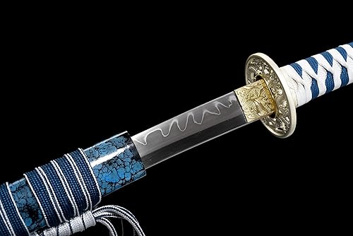Miniatura 3 de JIHPEN sword, Katana de espiga completa de 41 pulgadas, espada samurai hecha a mano, auténtica espada japonesa T10 de arcilla plegada, espadas
