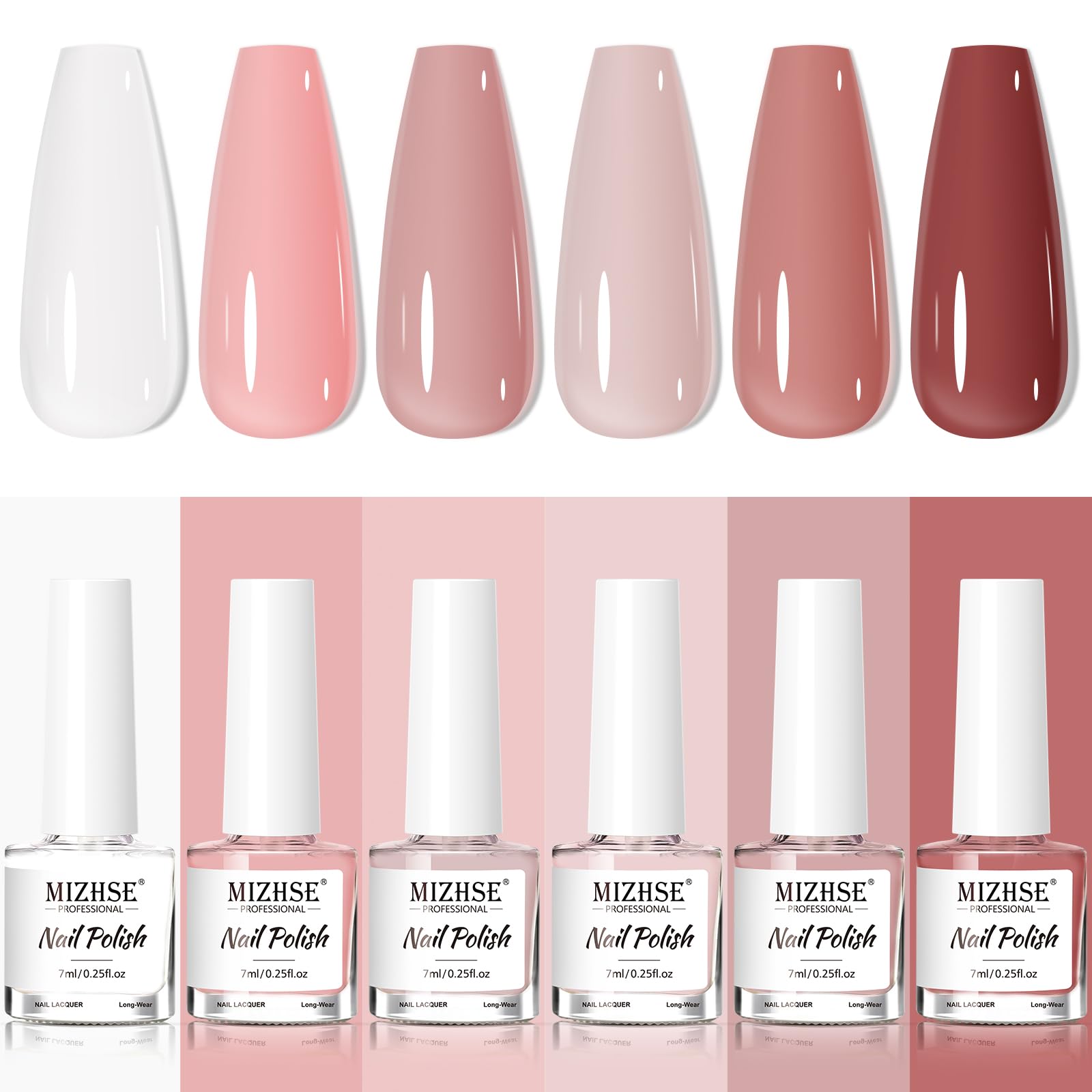Juego de esmaltes de uñas: colección de 6 colores clásicos nude, blanco lechoso, rosa nude, esmalte de uñas de secado rápido, manicura de uñas, salón de arte de uñas, regalo ideal para mujeres