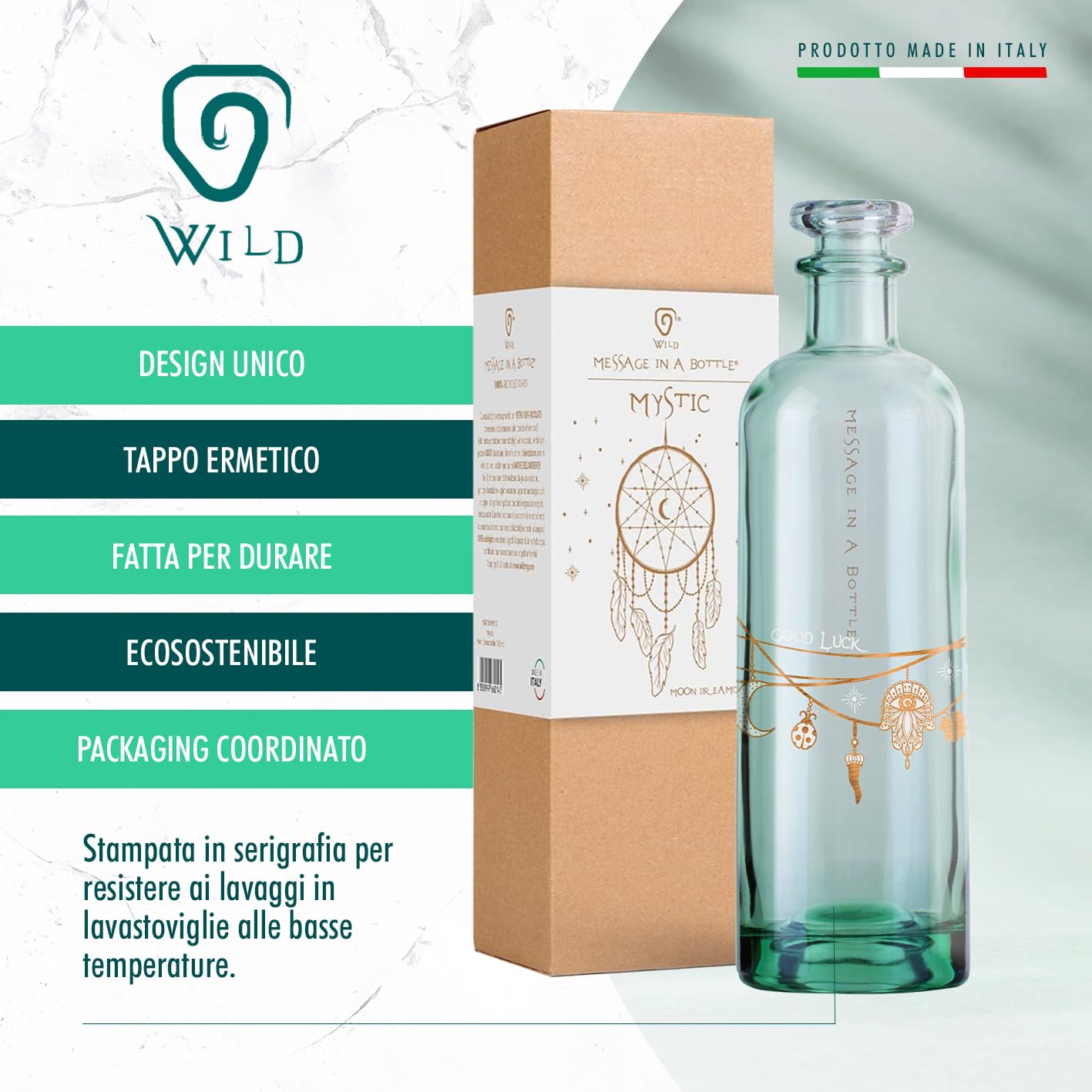 Wild - Message In A Bottle | Botella De Cristal Reciclado Con Tapón | Línea Cherry'S - Come