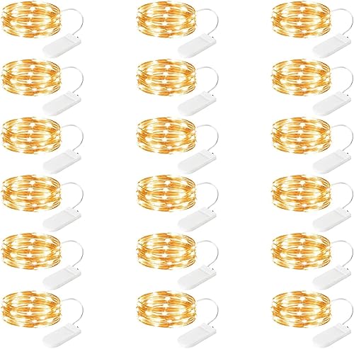 Minetom Paquete de 18 luces de hadas que funcionan con pilas, mini luces LED de 7 pies para manualidades, guirnaldas, tarros, centro de mesa, centro