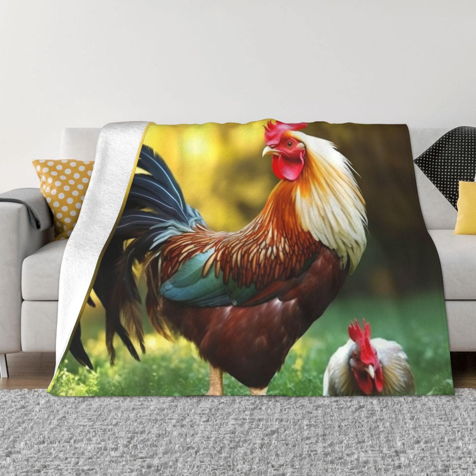 KLOPH Beautiful Rooster Hen Throw Blanket 40"x30" Flannel Fluffy Warm Blanket for Couch, Reversible Plush Blankets for Bed, Comfy Fuzzy Blanket for Sofa, Plush Lightweight-Blankets for All Season