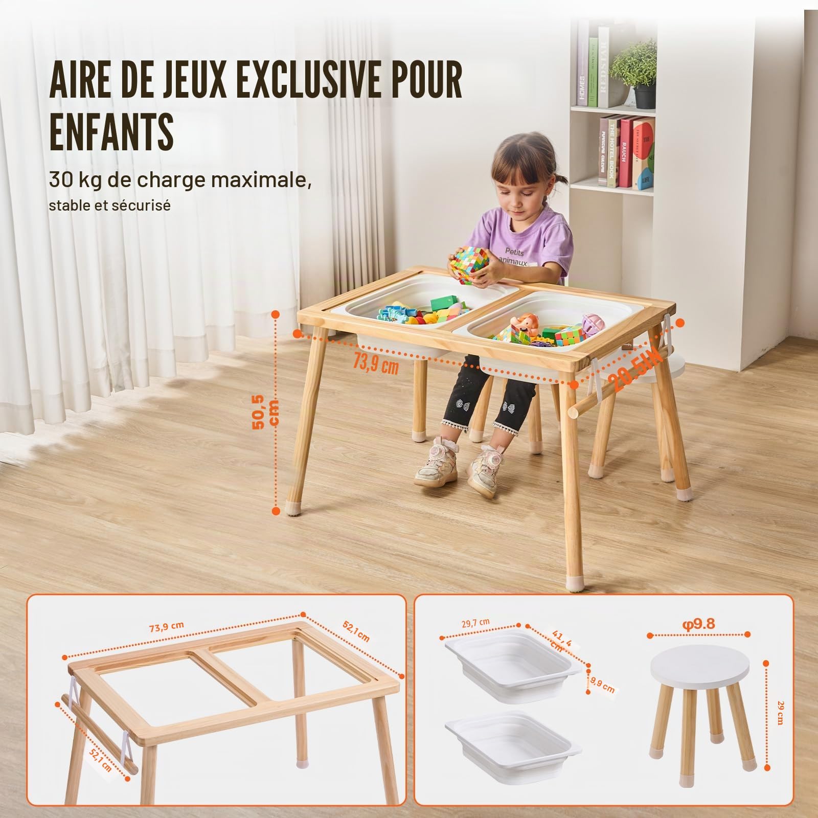 VEVOR Table d'Activités pour Enfants, Table d'Exploration Sensorielle avec 3 Bacs de Rangement et 1 Porte-Papier, Table d’Eau et de Sable en Bois, Intérieure/Extérieure, pour Dessiner et Étudier