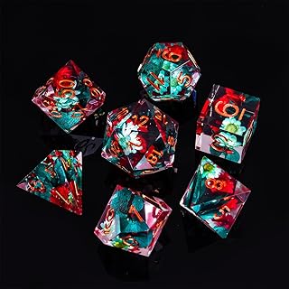 DND Sharp Edge Dice Set, 7 Piece Resin Dice Set, Polyhedral Dice Set for Dungeons and Dragons Dice,D&D Dice Set, RPG Role Playing D and D Dice D20 D12 D10 D8 D6 D4 with Gift Box (Red Flowers)
