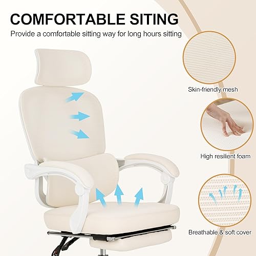 Miniatura 3 de Okeysen Silla de oficina ergonómica de malla con respaldo alto con reposapiés, reposacabezas ajustable y soporte lumbar, silla ejecutiva reclinable