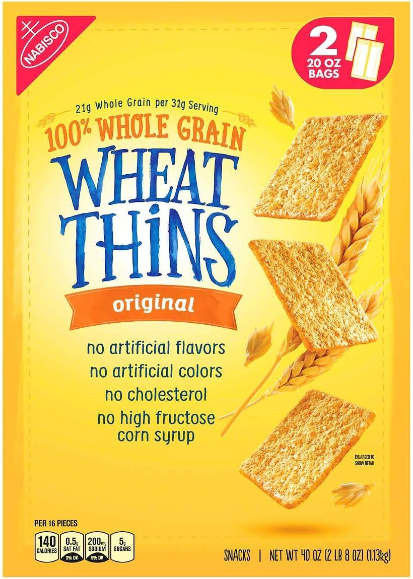 Nabisco Wheat Thins Original Snack Crackers 21 gram Whole Grain 2 Bags of 20oz