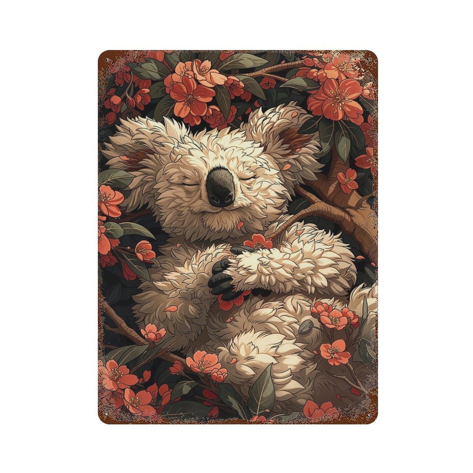 Retro Metal Sign with Sleeping Koala in Bloom Design 15.7"x11.8", for Farmhouse, Kitchen And Entryway Decor, Shabby Chic Decor