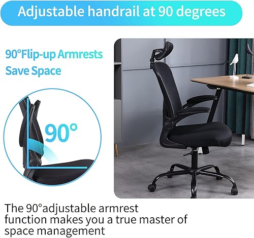 Miniatura 4 de Flysky Silla ergonómica de escritorio de oficina giratoria de malla transpirable, silla de trabajo con soporte lumbar para espalda, sillas de
