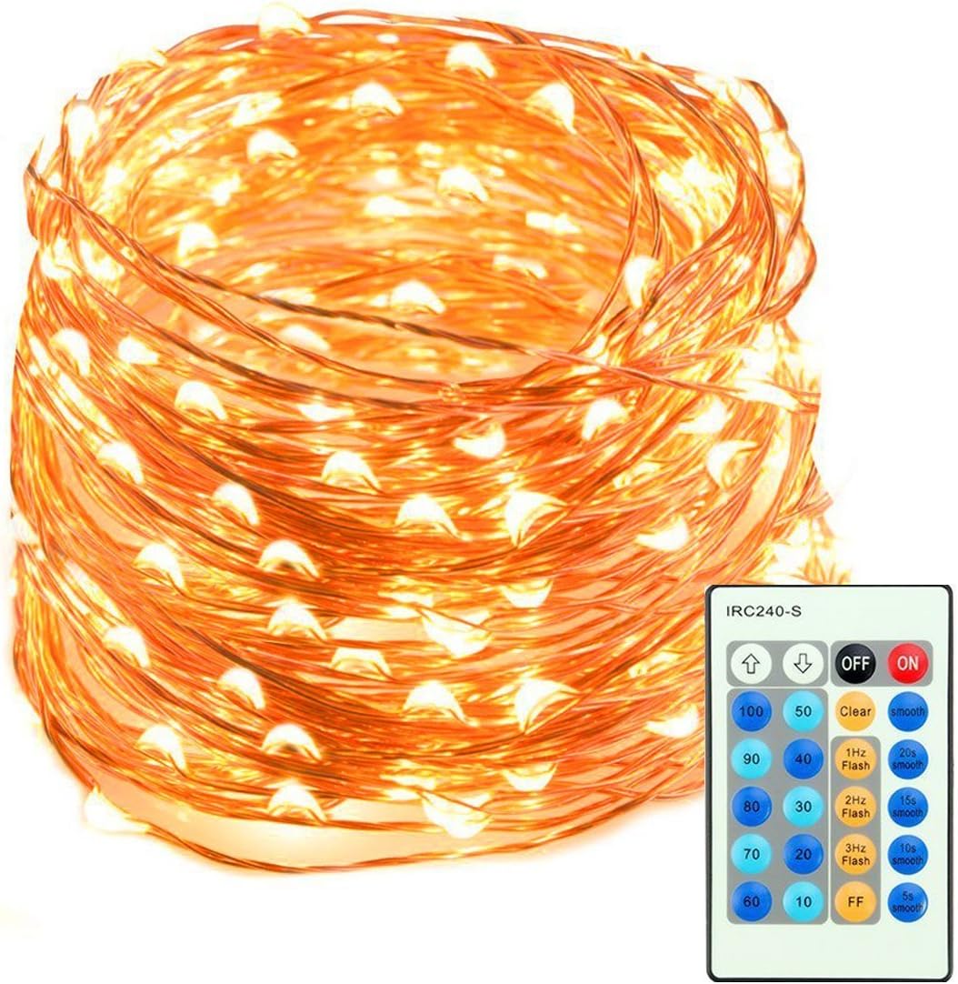 Mxsaver 65.5ft 200 LED String Lights Dimmable with Remote Control, Waterproof Decorative Lights for Bedroom, Patio, Garden, Gate, Yard, Parties, Wedding (Copper Wire Lights, Warm White)
