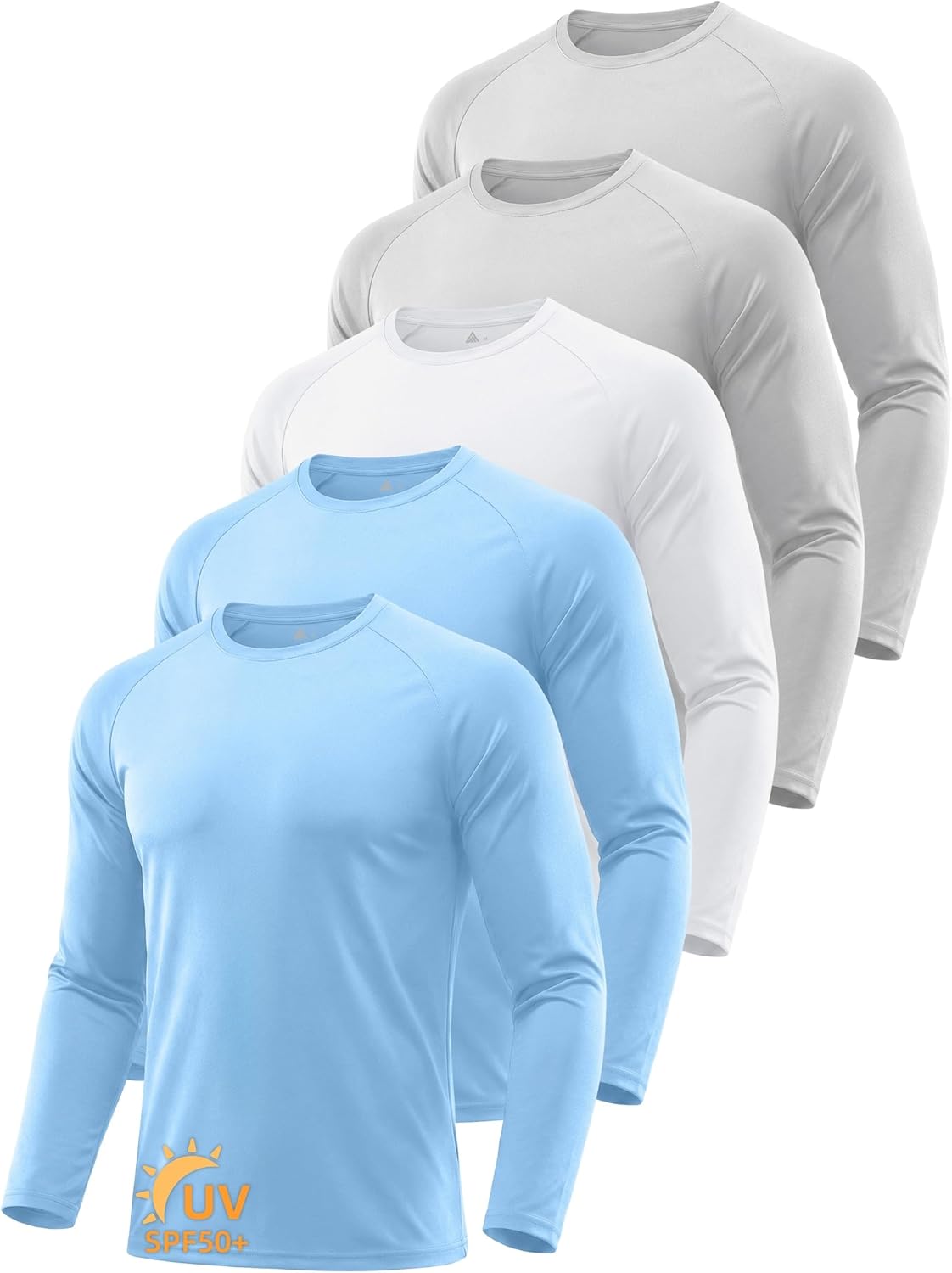 ZITY 5 Pack: Men's Long Sleeve Shirts UPF 50+ UV Sun Protection Quick Dry Athletic Shirts for Running Workout Rash Guard