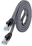 Cat 7 Flat Ethernet Cable 6.6 ft, Nylon Braided STP Shielded, 10Gbps 600MHz, Low Latency RJ45 LAN Patch Cable for PS5, PS4, Xbox, PC, Smart TV, Router, Modem