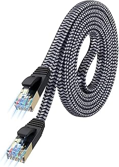Cat 7 Ethernet Cable 15ft - Nylon Braided Flat High Speed Internet Cable LAN Cable Shielded Fast and Stable Ethernet Cord for Home and Office