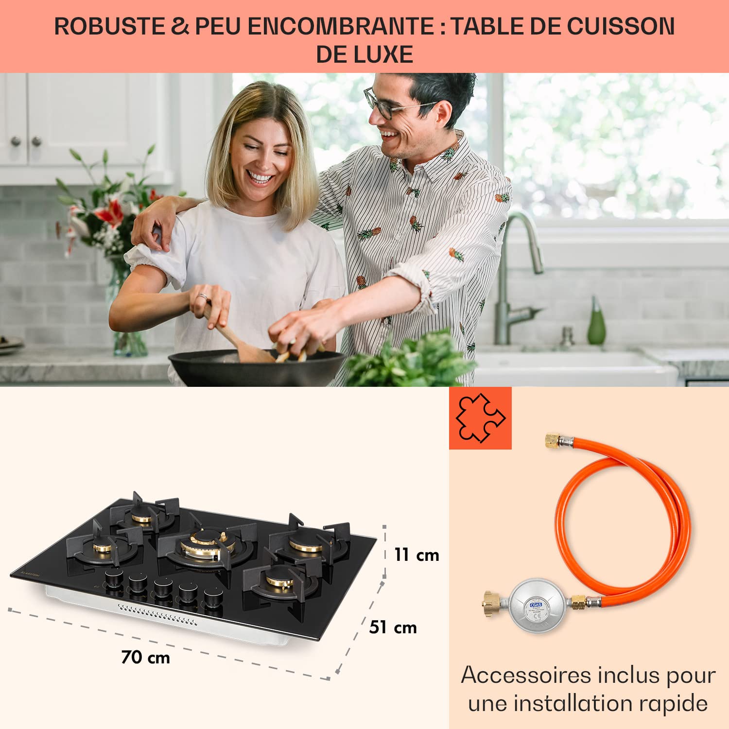 Klarstein Plaque De Cuisson Gaz 3 Feux, Table De Cuisson à Gaz à 3 Brûleurs, Plaque Gaz De 6.2