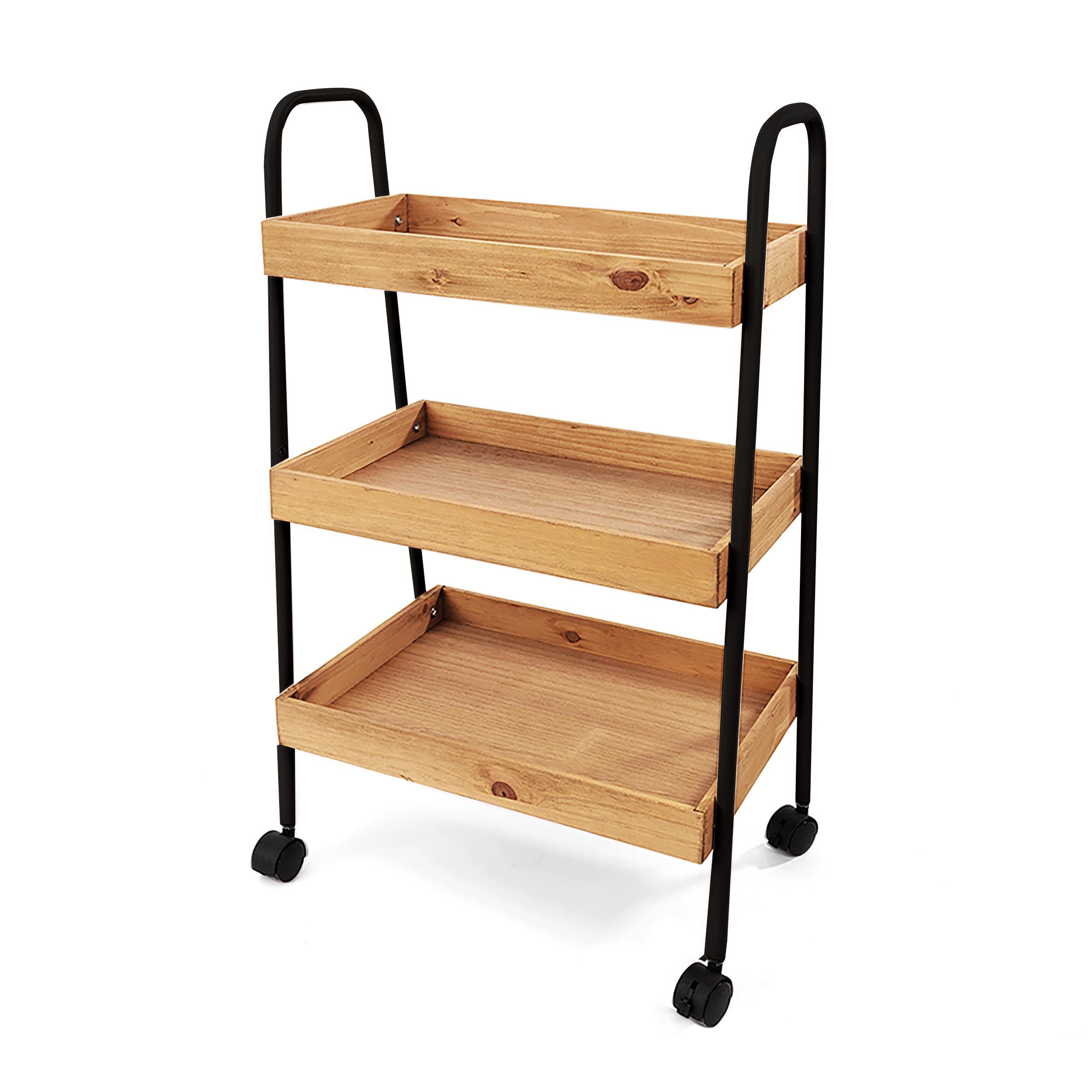 XZ-22321 Carrito de Almacenamiento de Madera y Metal Multiuso 45x30x78cm con 3 Estantes - Mueble Auxiliar para Almacenaje Ideal para Baño, Cocina, Salón