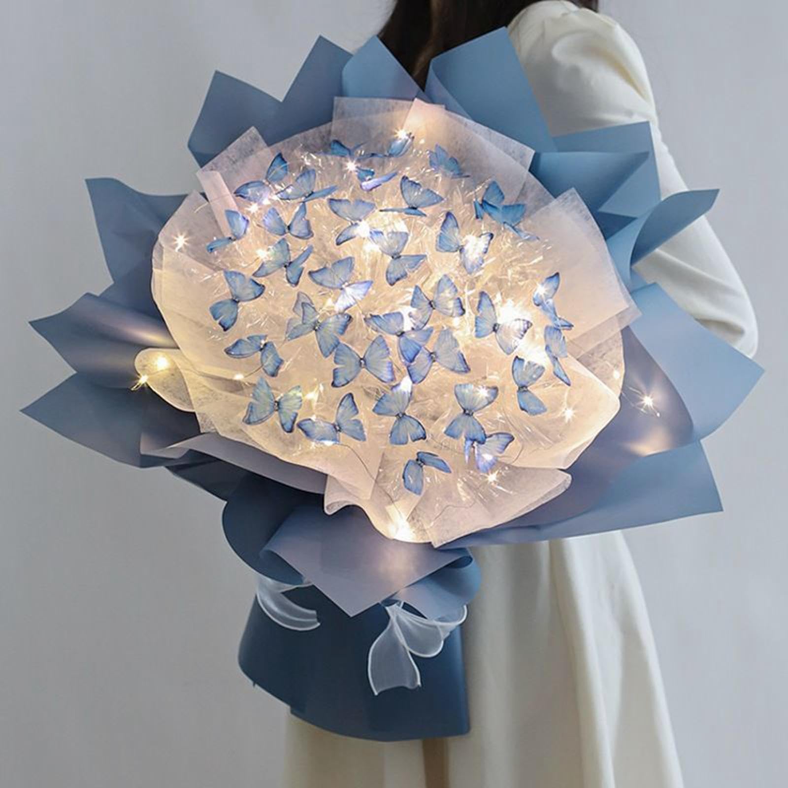 perfk Bouquet Sposa Set Fai da Te Materiale Farfalla Fiori Artificiali Carta Ferro Nastro Originalità Adatto per Decorazione Tavolo Camera Letto Regalo Fest, Blu 33 Farfalla