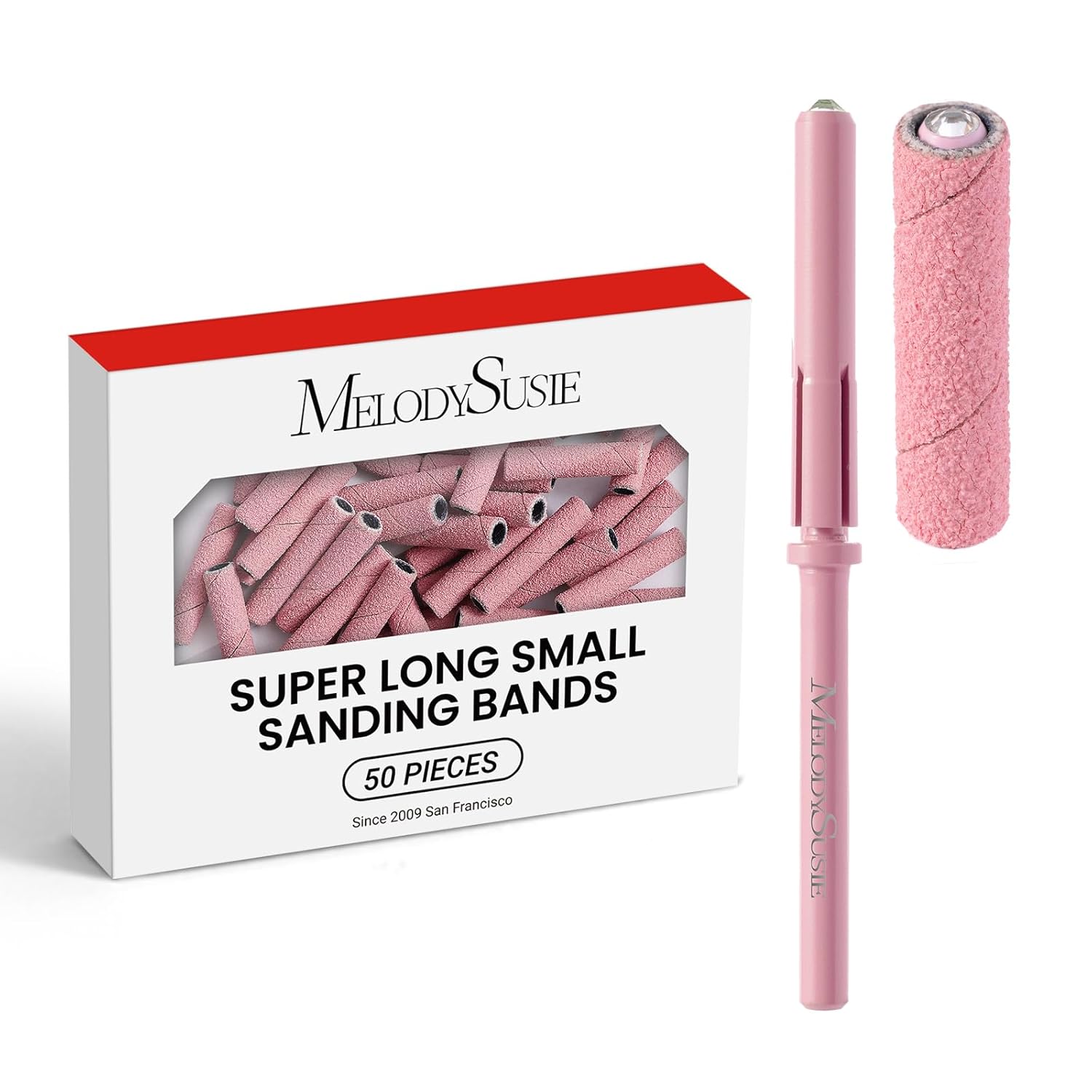 MelodySusie 50 Pcs Nail Drill Bits Super Long Small Sanding Bands with 3.1mm Crystal Mandrel Bit, 180 Fine Grit Nail File for Acrylic Nails Gel Manicures and Pedicure, Pink MelodySusie 50 Pcs Nail Drill Bits Super Long Small Sanding Bands with 3.1mm Crystal Mandrel Bit, 180 Fine Grit Nail File for Acrylic Nails Gel Manicures and Pedicure, Pink