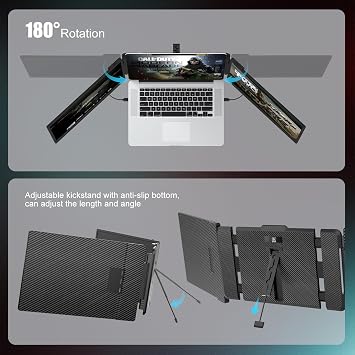 KEFEYA Laptop Screen Extender, 14 Portable Monitor for Laptop, 1440P QHD Triple Screen Monitor Extender for 13-17 Laptops, HDMI/USB-C for MacBook, Windows, Chrome, Switch, Plug & Play