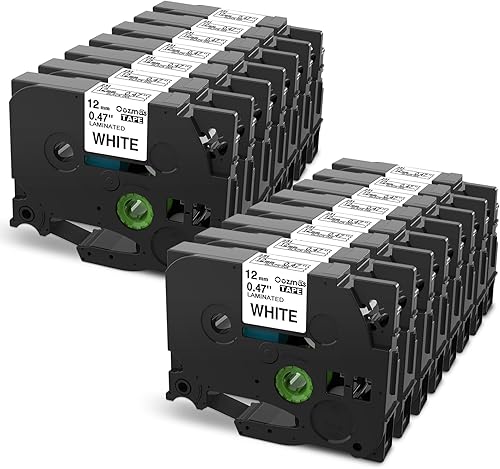 Miniatura 1 de Oozmas Repuesto para cinta Tze de 0.472 in 0.47 blanca laminada TZE-231 AZe-231 Tz compatible con Brother P-Touch PT-D410 PT-D410BT PT-D460 PT-H110