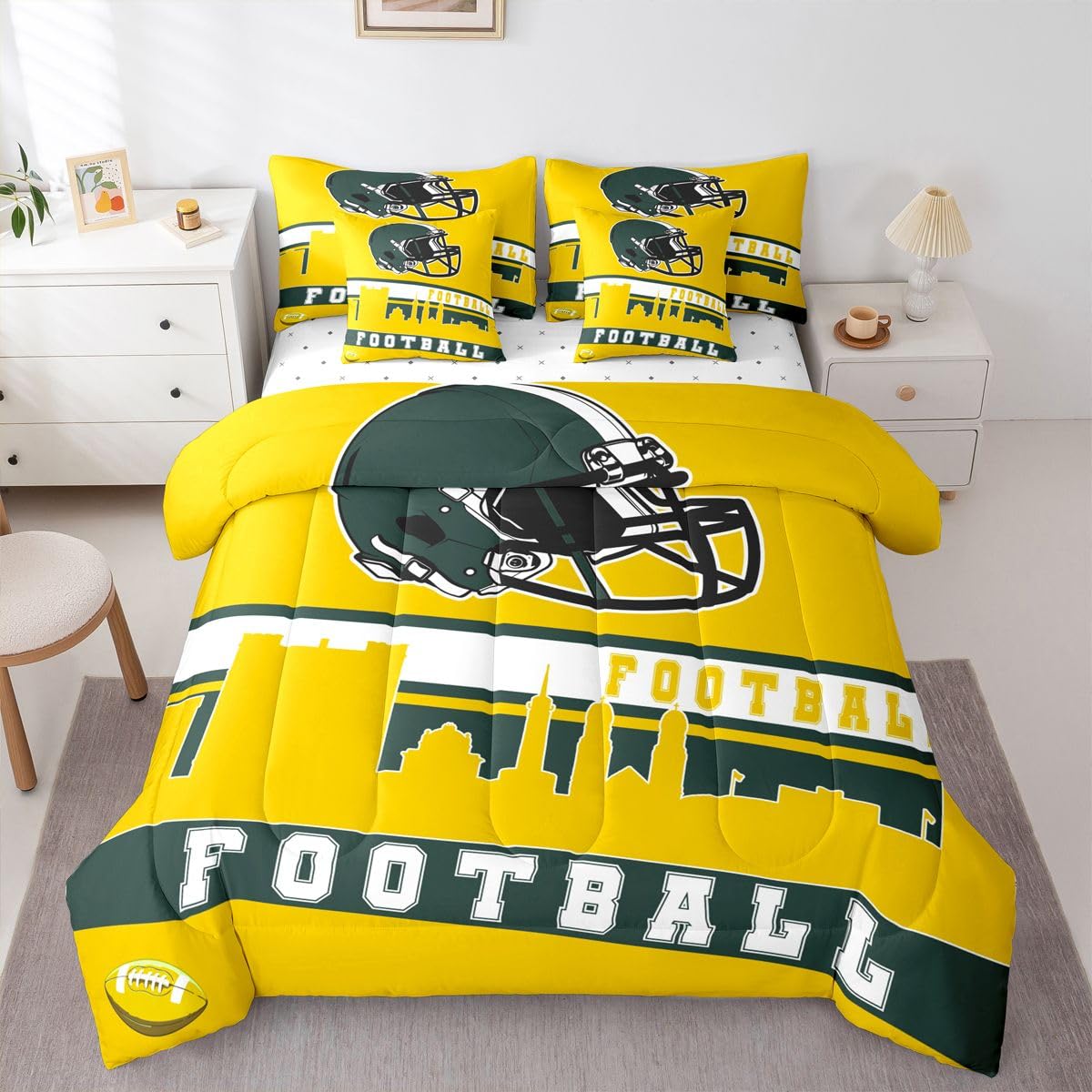 Erosebridal Football 7 Pcs Comforter Set Football Fans Bedding Full