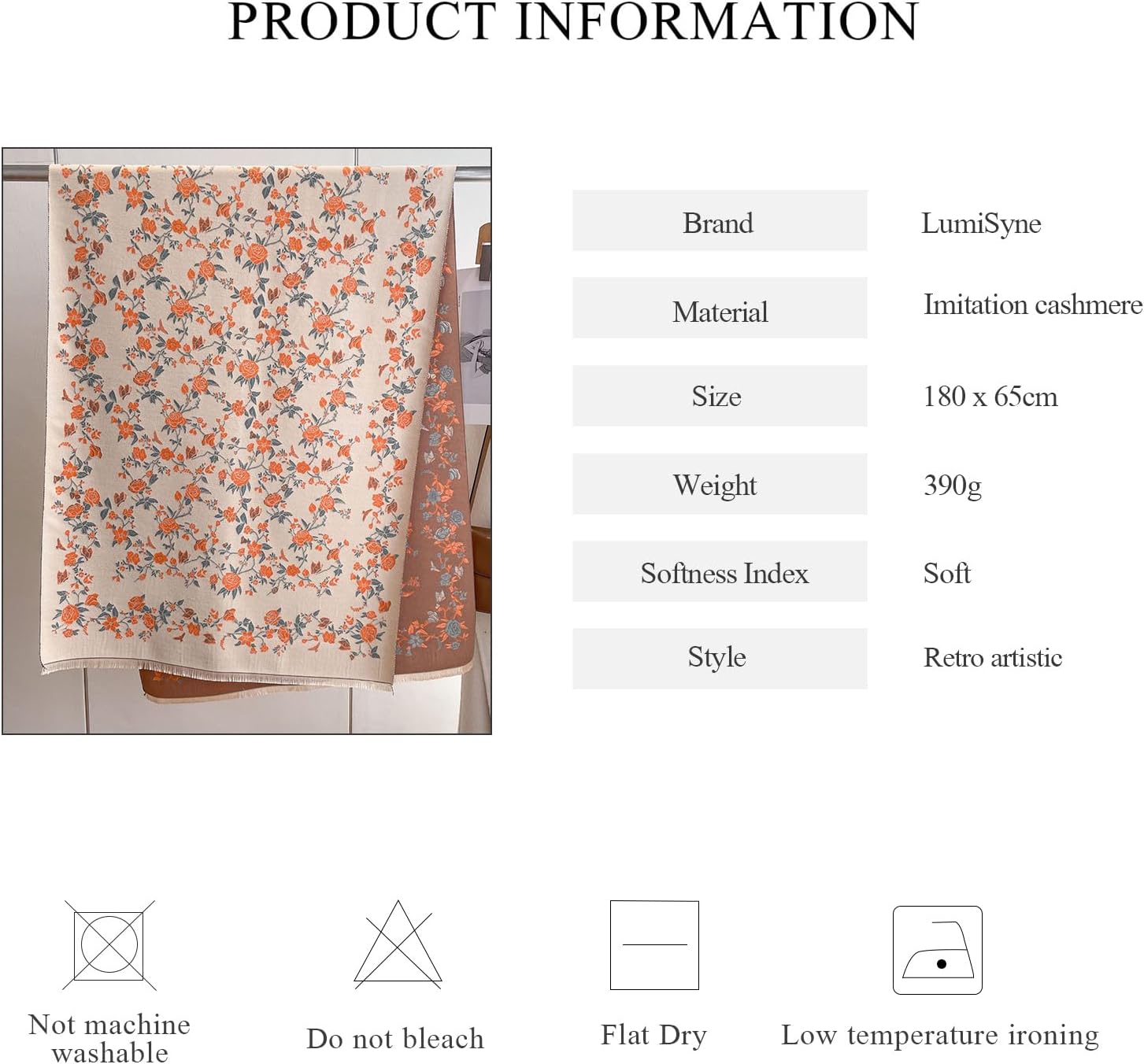 Winter Scarf Cashmere Shawl Romantic Rose Pattern Two-Color Reversible Scarf With Tassel Large Pashmina Warm Stole - Image 7