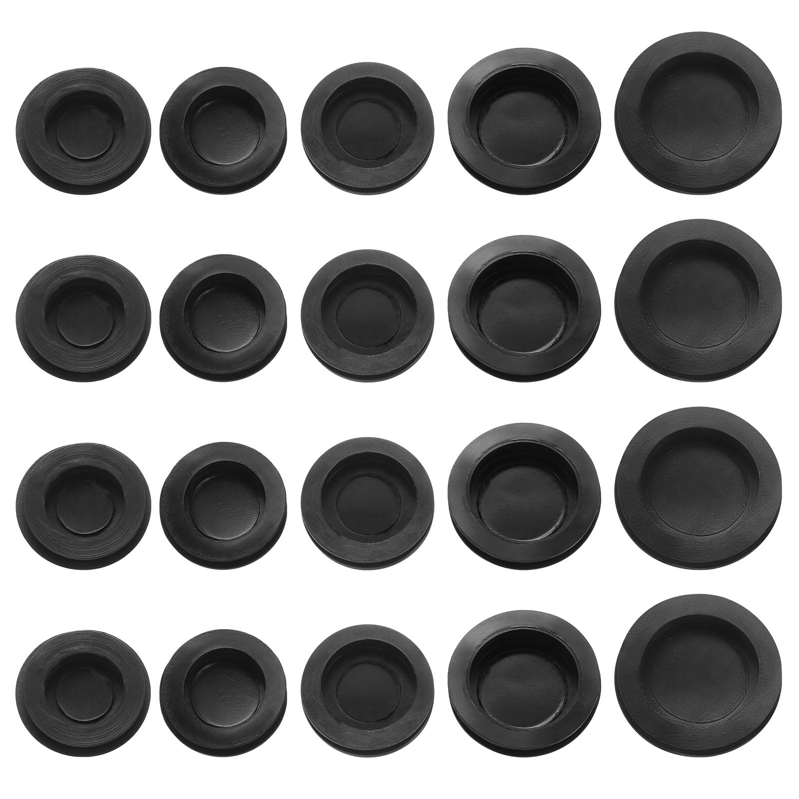 uxcell 20 Pcs Piggy Bank Plug 5 Sizes Plastic Round Stoppers Plugs Saving Box Plug Replacement Bank Hole Sealing Plug for Coin Bank Money Saving Box, Black