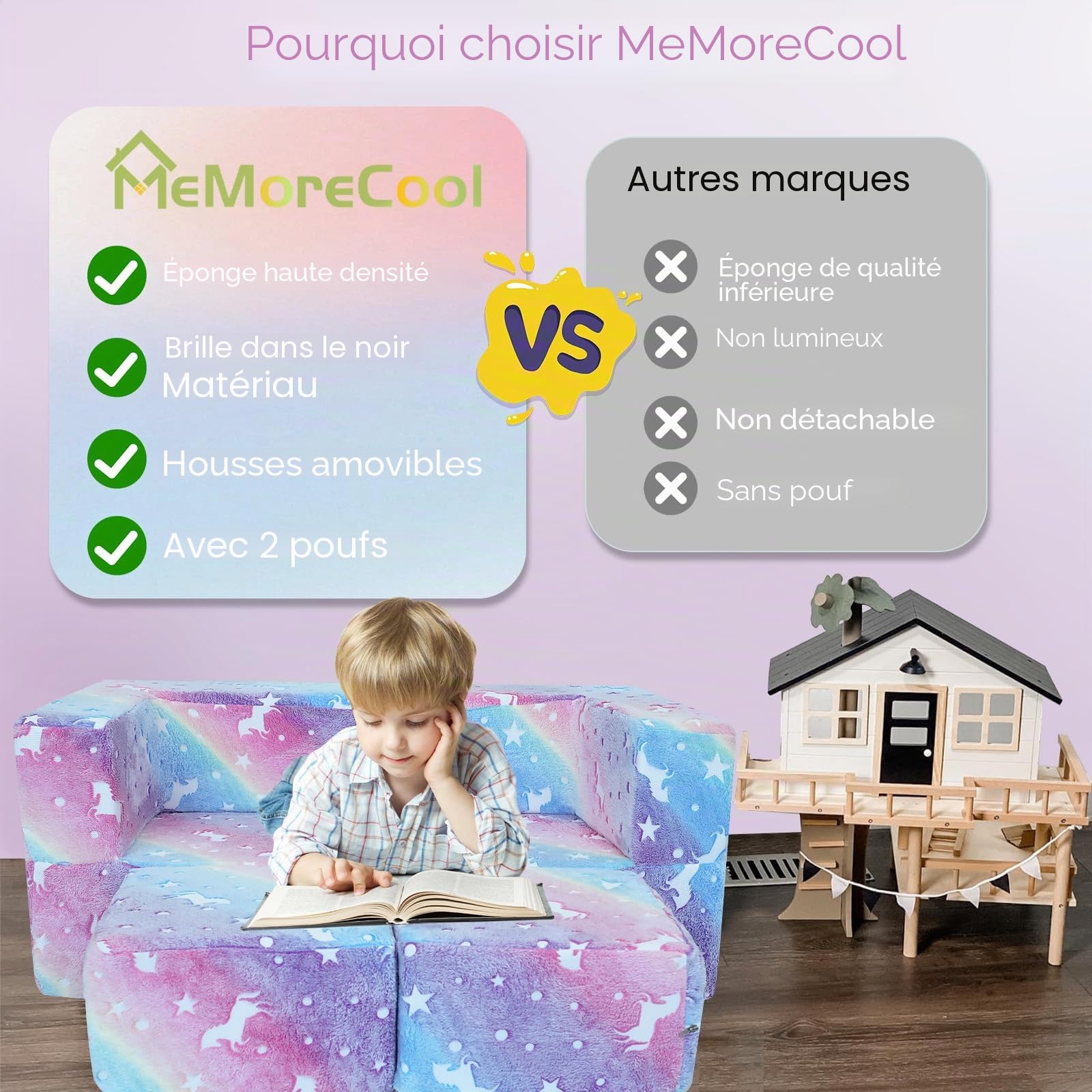 MeMoreCool Canapé-lit pour Enfants, Fauteuil pour Tout-Petits, Brille dans Le Noir, Arc-en-Ciel, Chaise Longue Convertible pour Enfants, canapé pour bébé, Chaise de Sol, Meubles de Chambre à Coucher