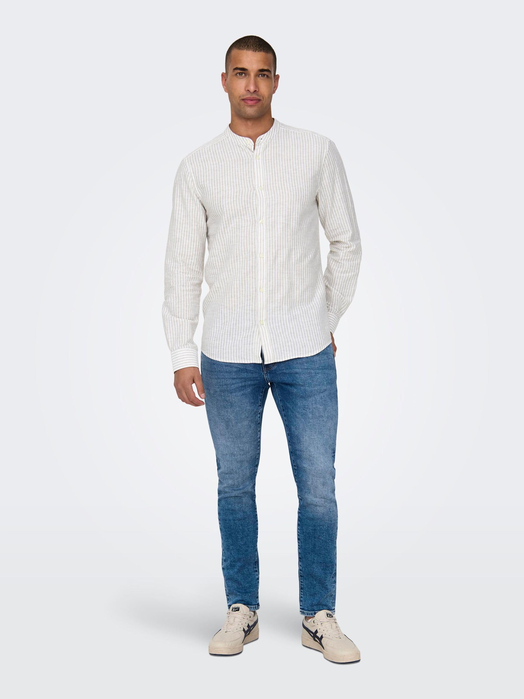 Camicia in Lino a Maniche Lunghe a Righe Uomo ONLY&SONS Slim Fit Top