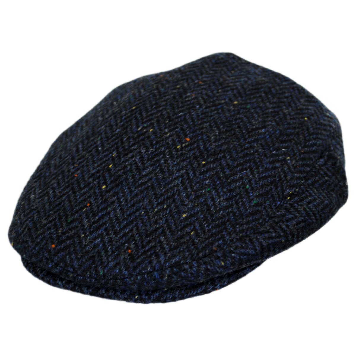 Cambridge Herringbone Wool Ivy Cap (Large, Navy Blue)