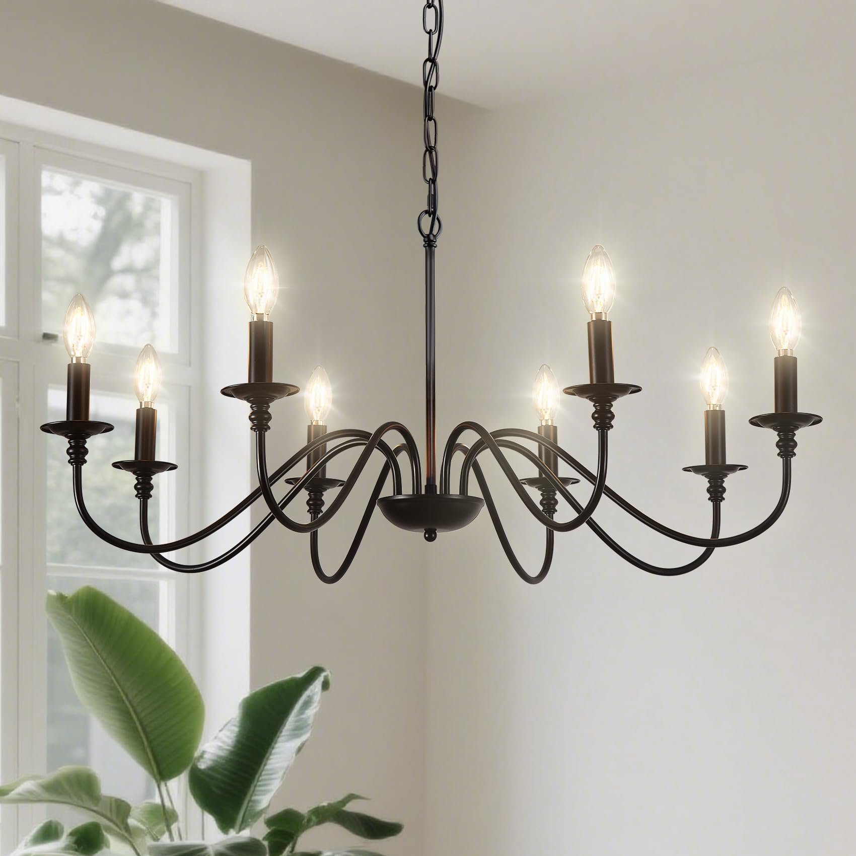 Depuley Black Chandelier Light Fixture Vintage 8-Light Candle Chandeliers for Dining Room Lighting - Modern Hanging Pendant Lights
