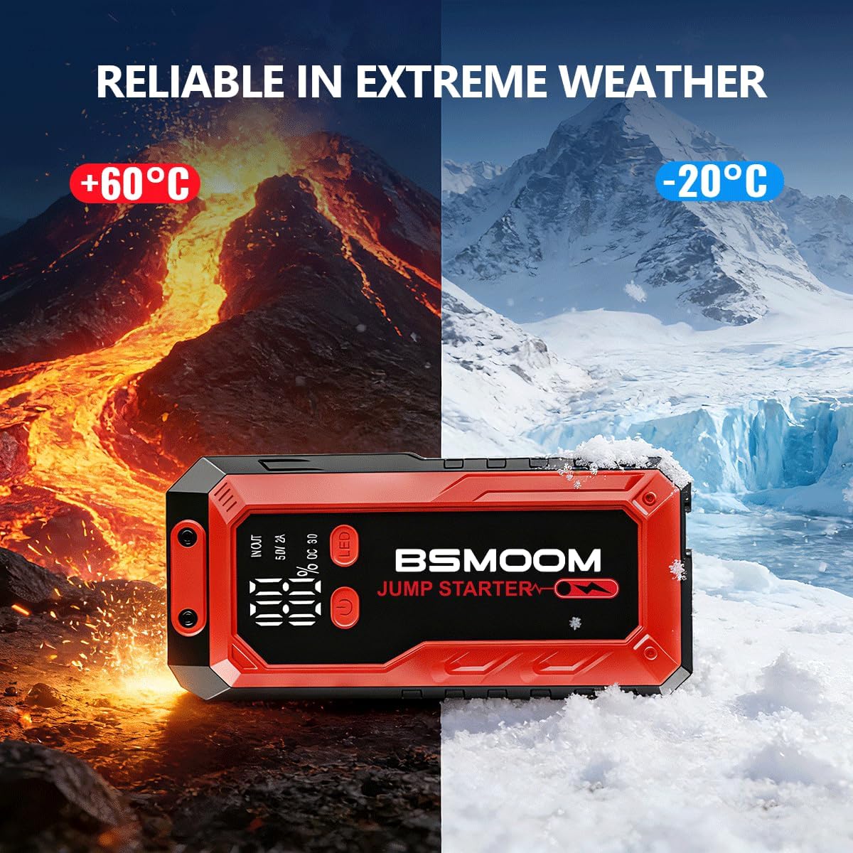 Car Battery Jump Starter Portable, 7000A Peak Battery (for 10.0L Gas or Up to 9.0L Diesel),Portable Booster Power Pack,LCD Display, USB Quick Charge & LED Light