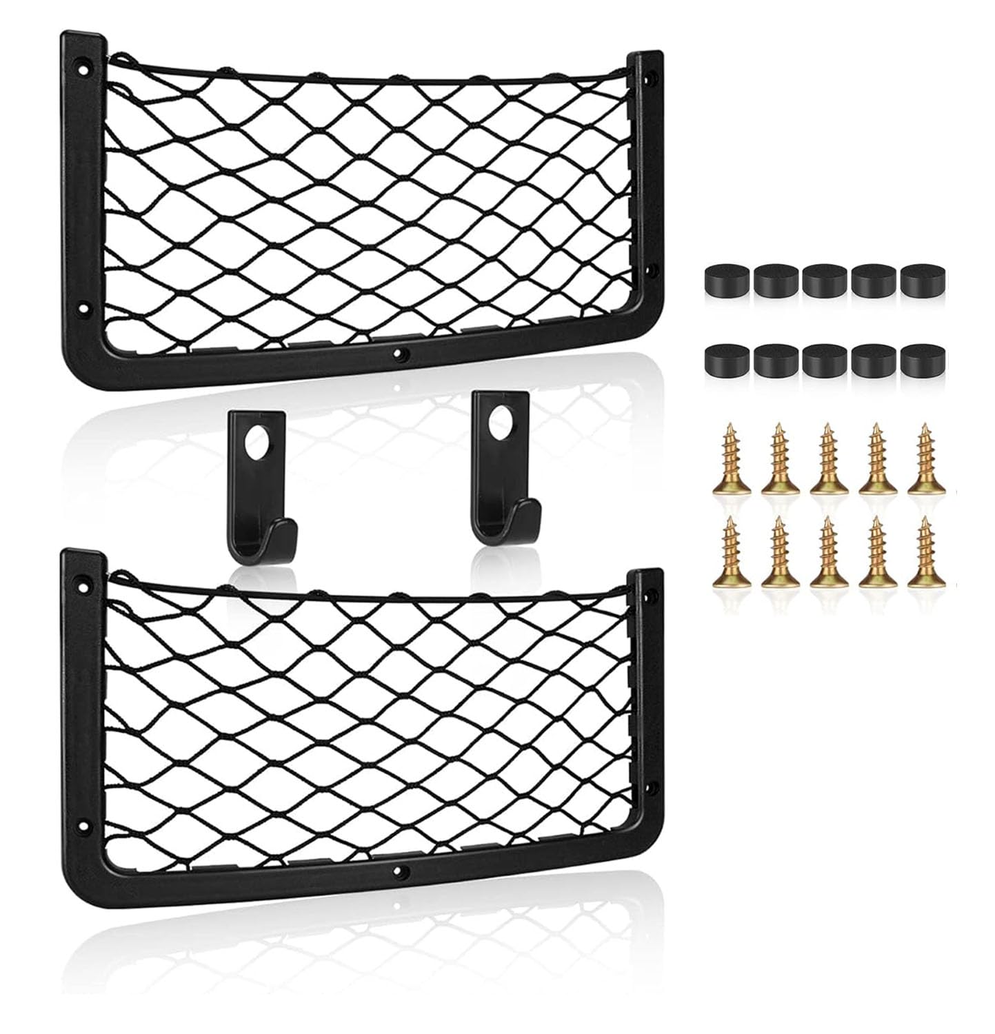 Borsa A Rete Portaoggetti Per Auto (2 Pezzi) - 26x12 Cm, Universale, Con Elastico E Viti, Per Camper, Camion, Auto - 4