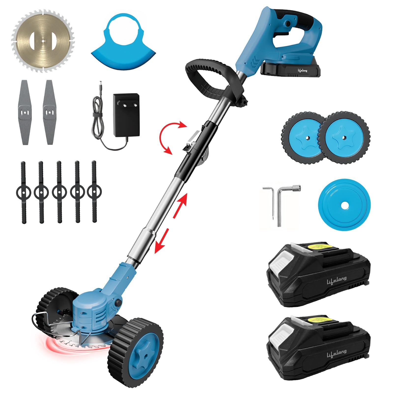 Lifelong Cordless Grass Cutter 21V | 25cm Cutting Width | 2-in-1 Lawn Mower & Trimmer | 2X Rechargeable Battery | Adjustable Height | Wheels & Foldable Handle | Heavy-Duty Blades | Garden & Farm Use