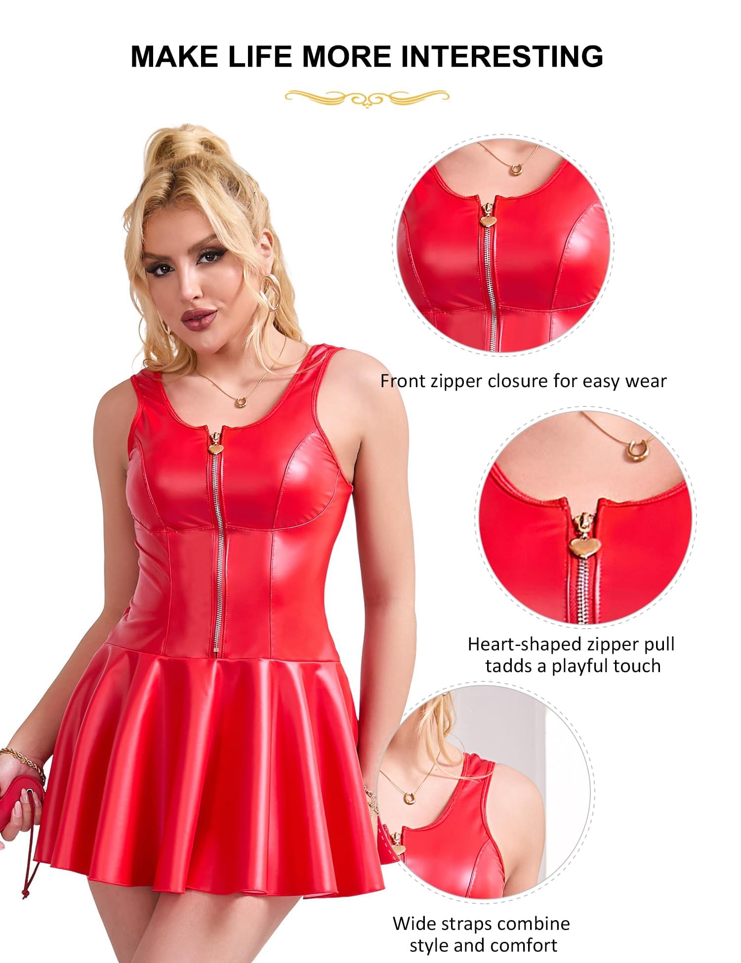 Robe Simili Cuir Mini Robe Courte Sexy Femme Chic Soirée Dress Lingerie Clubwear Élégant Grande Taille S-2XL