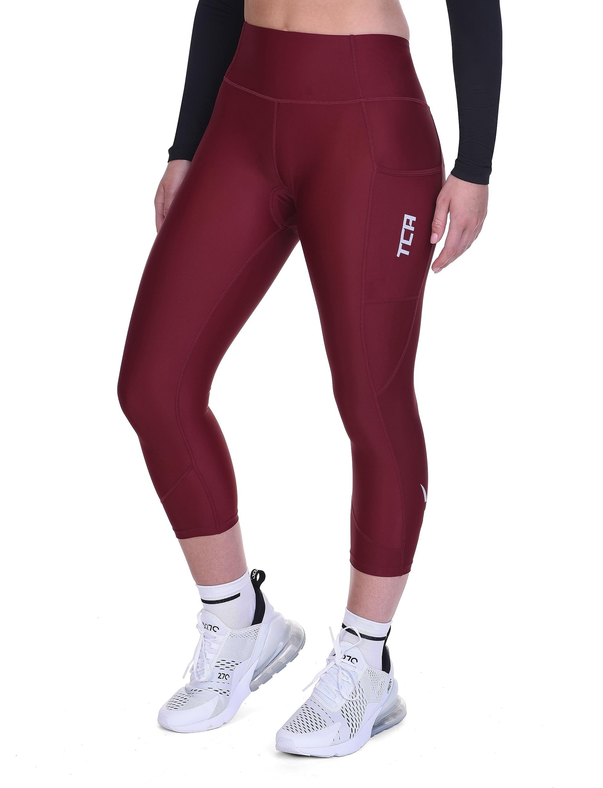 Damen 3/4 Gepolsterte Radleggings mit hoher Taille, atmungsaktive Fahrradshorts mit Taschen, rutschfest und schnelltrocknend