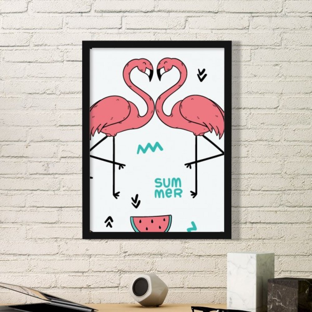 Cadre photo flamant rose en bois noir rectangle pour decoration de maison