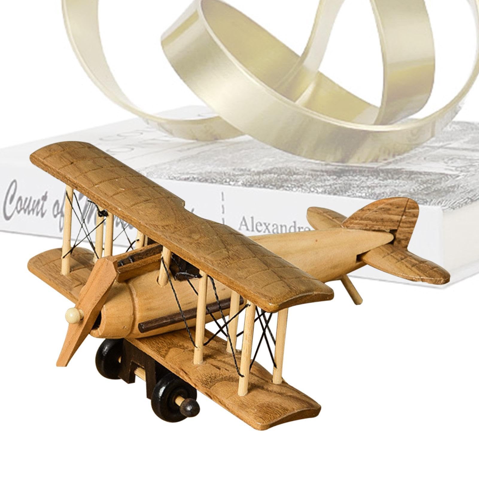 Aeromodello in Legno Teksome, Modello Artigianale di Aereo Vintage da Tavolo, Regalo di Compleanno per Bambini