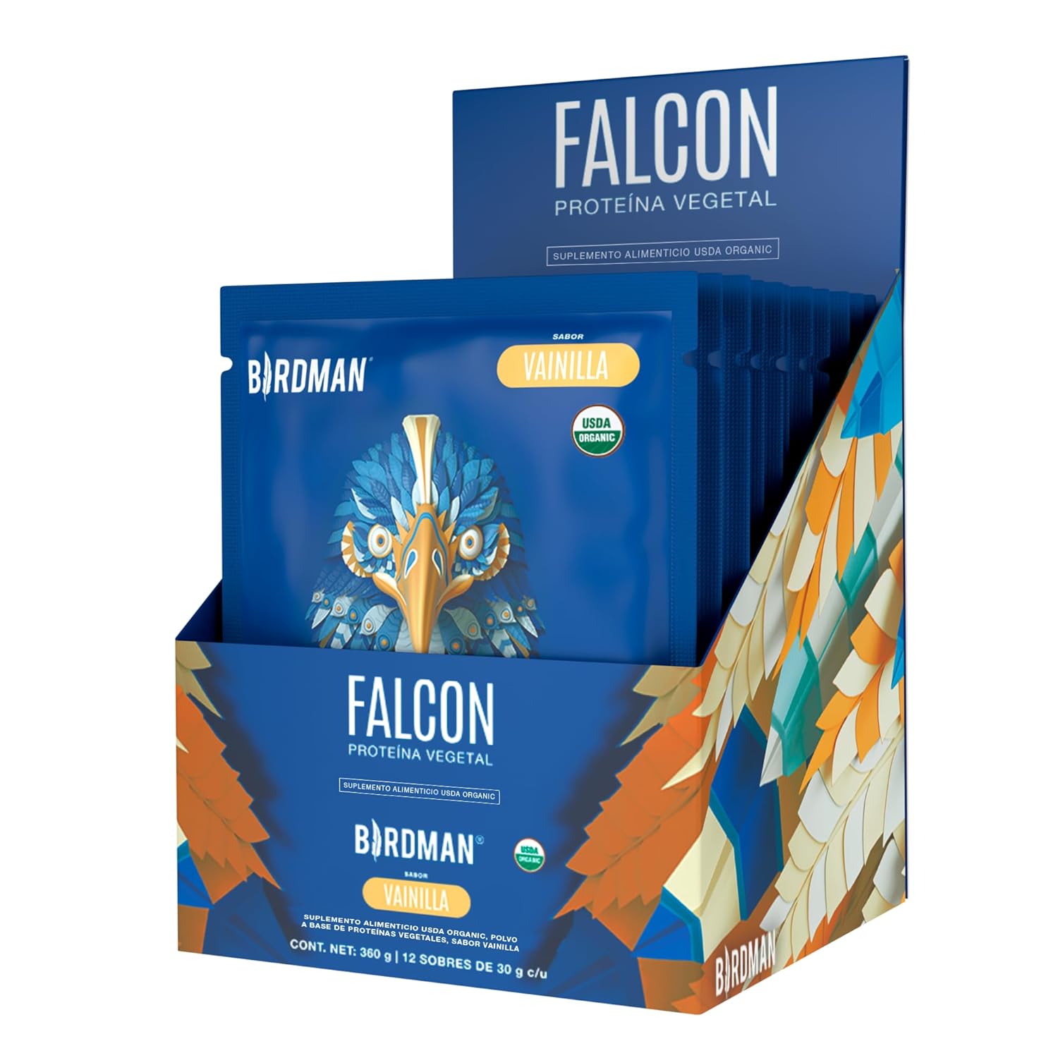 Birdman Falcon Protein Proteina Vegetal Organica En Polvo (Vegana) Certificada USDA, 22gr Proteina por porción, Sin inflamacion, Sin acne, 17 Porciones Sabor Vainilla | 12 Pack...