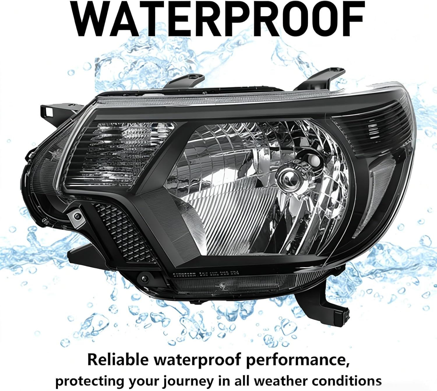 Chrome Headlights Assembly Fit For 2012 2013 2014 2015 Toyota Tacoma Black Housing Clear Reflector Halogen headlamp Replacement Driver Passenger Side