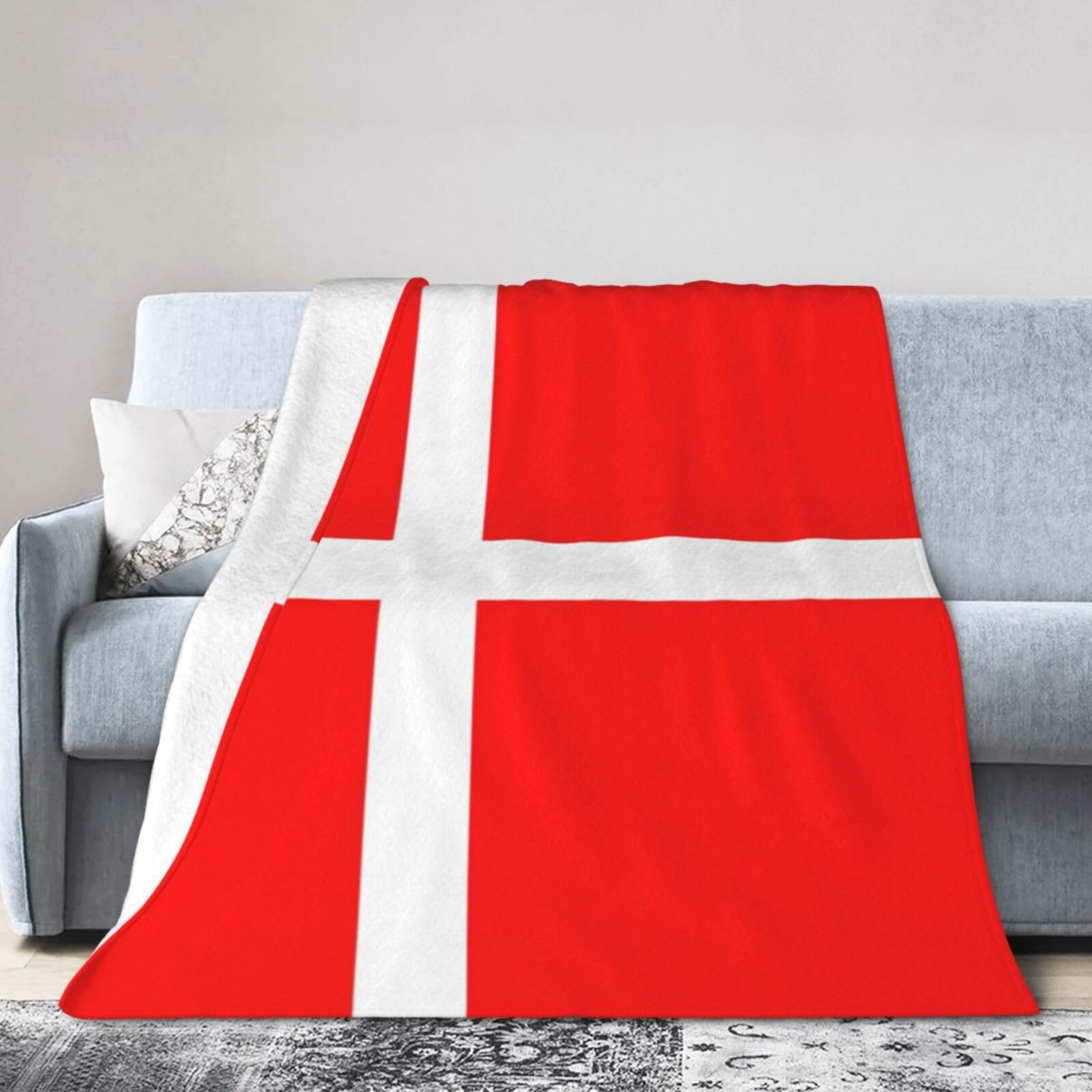 Plaid flanelle drapeau danois anti-froid pour lit et camping