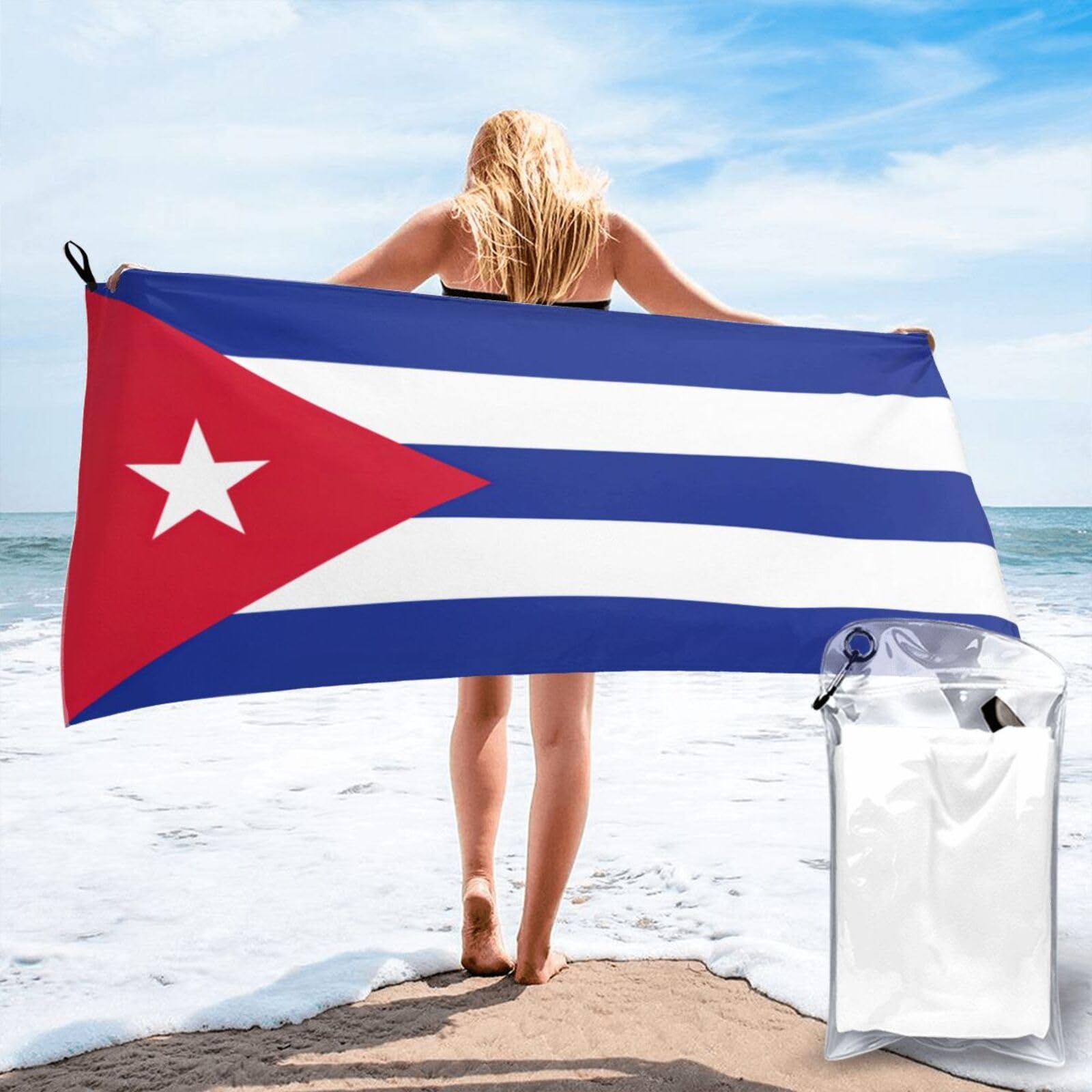 DIEzig Cuban Flag Print Beach Towel Fast Dry Thin For Holiday Vacation Cruise Gym Swimmers